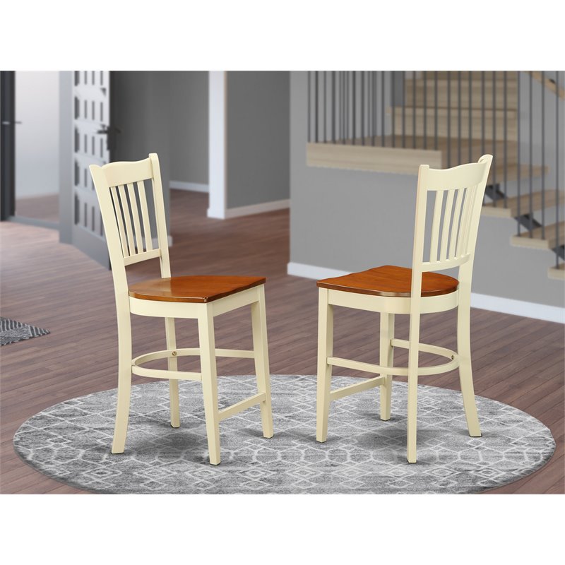 Pemberly Row Set of 2 Wood Counter Height Stools in Cherry/Buttermilk