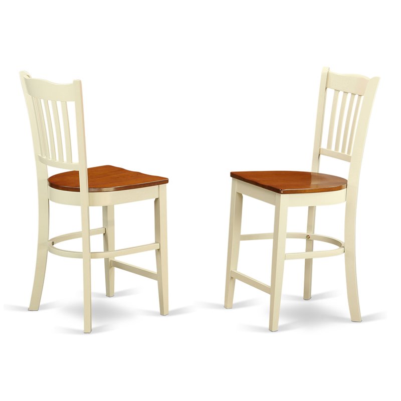 Pemberly Row Set of 2 Wood Counter Height Stools in Cherry/Buttermilk