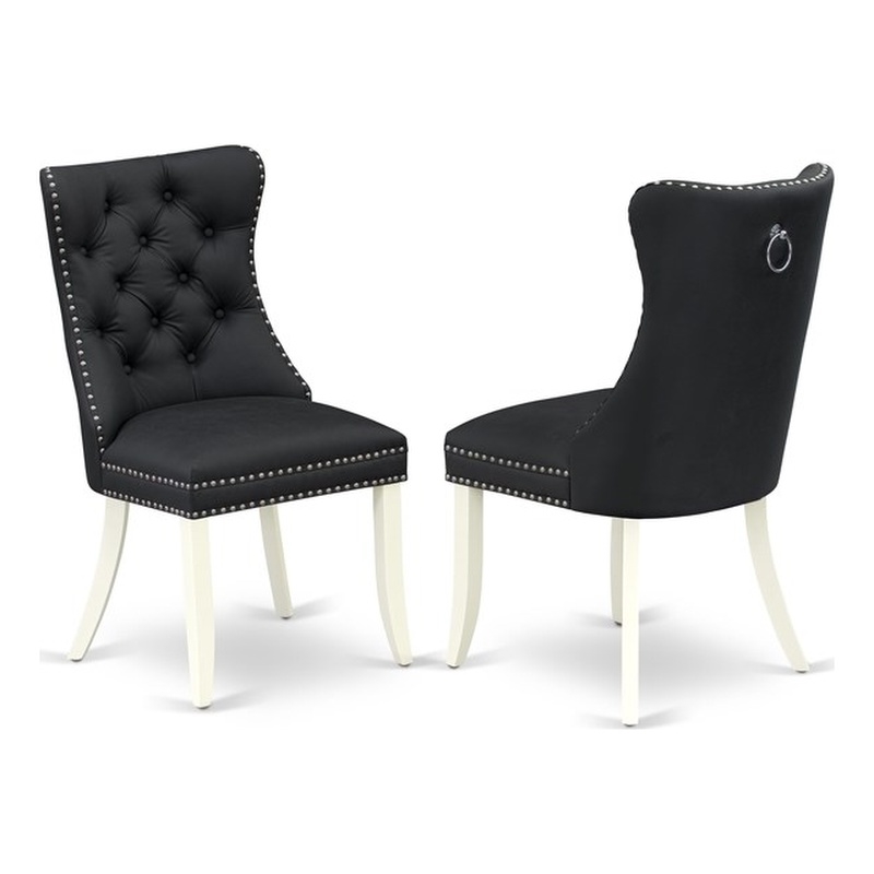 Pemberly Row Faux Leather Parson Dining Chair in Dark Gray (Set of 2)