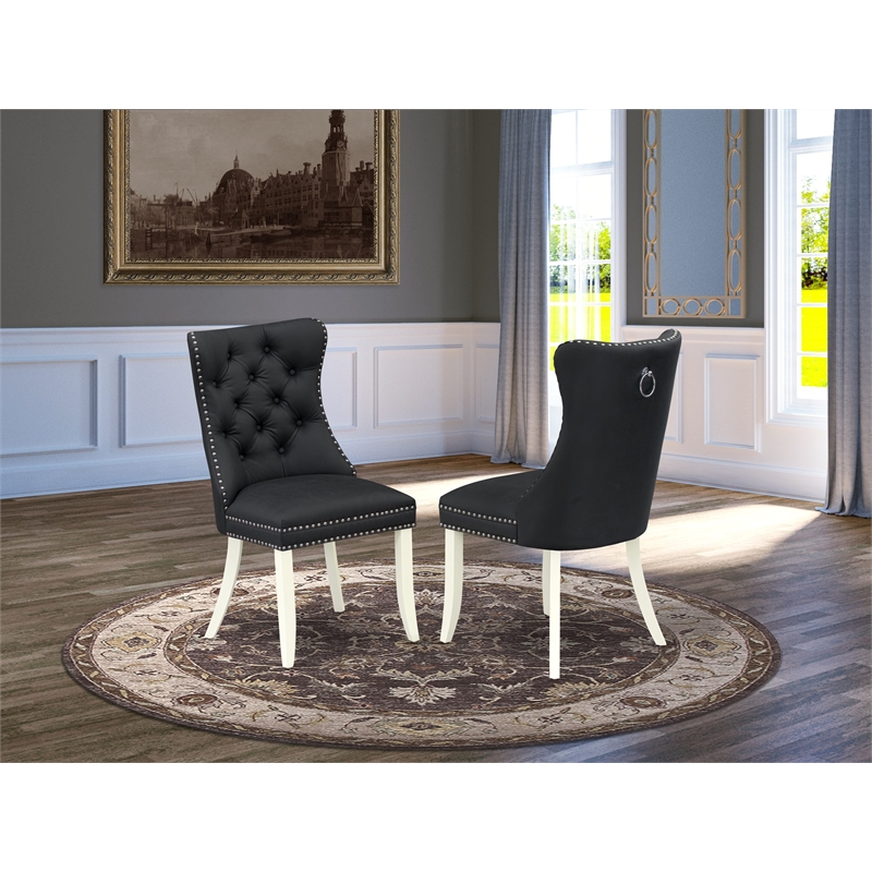 Pemberly Row Faux Leather Parson Dining Chair in Dark Gray (Set of 2)