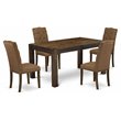 Pemberly Row 5-Piece Wood Dining Set with Linen Fabric Chairs in Jacobean