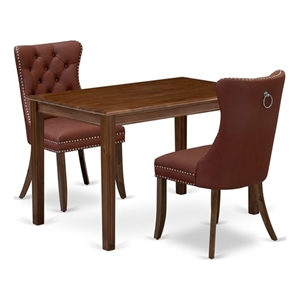 Pemberly Row 3-Piece Dining Set in Burgundy and Antique Walnut Finish