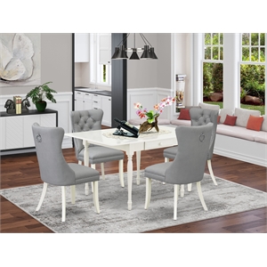 Pemberly Row 5-Piece Drop-Leaf Faux Leather Dining Set in White/Light Gray