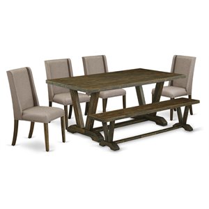 Pemberly Row 6-Piece Distressed Jacobean Dining Set with Dark Khaki Chairs