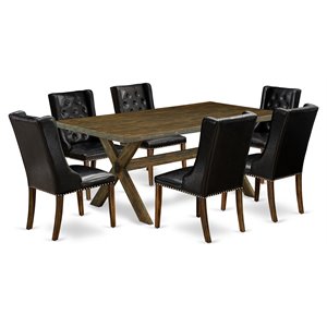 Pemberly Row 7-Piece X-Style Dining Set in Distressed Jacobean and Black