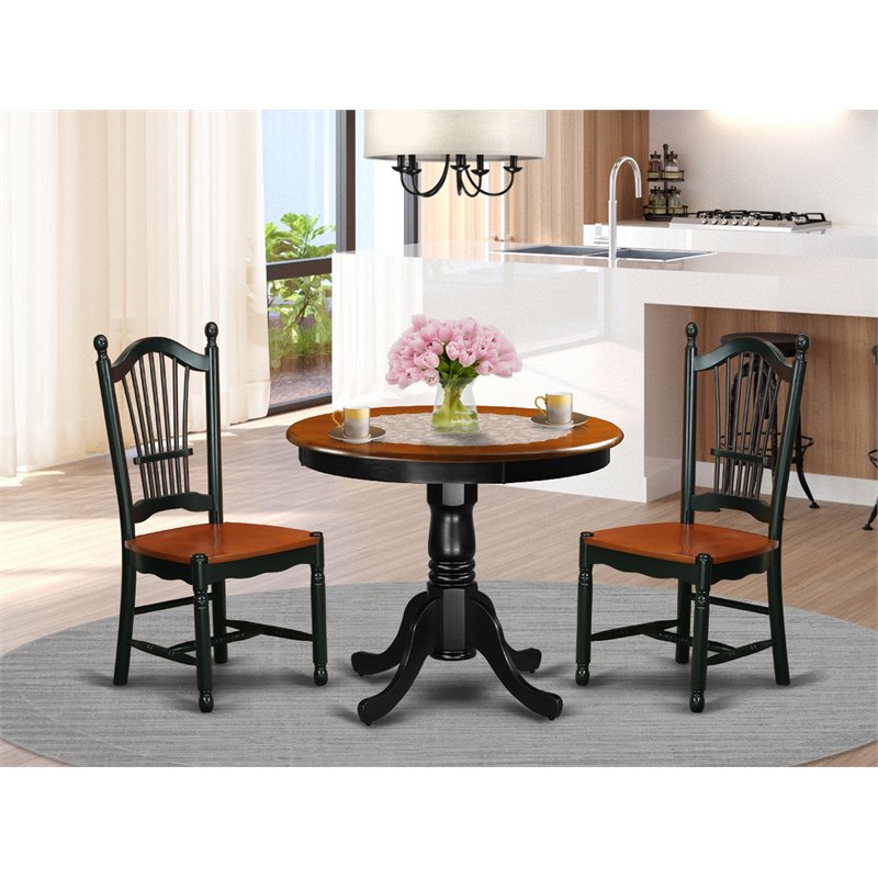 Pemberly Row 3-Piece Round Dining Set in Black and Cherry Wood