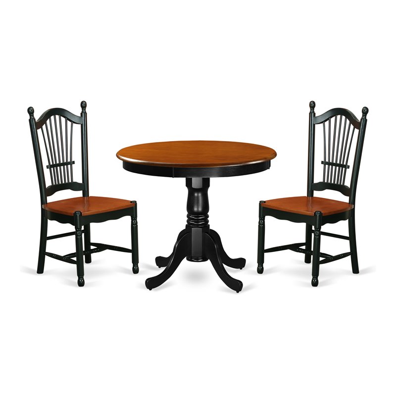 Pemberly Row 3-Piece Round Dining Set in Black and Cherry Wood
