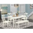 Pemberly Row 6-Piece Wood Dining Set with Chairs and Bench in Linen White