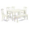 Pemberly Row 6-Piece Wood Dining Set with Chairs and Bench in Linen White