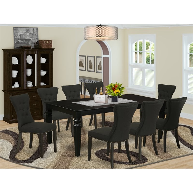 Pemberly Row 9-Piece Wood Dining Set in Black Upholstery Finish