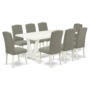 Pemberly Row V-Style 9-Piece Dining Set with X-Leg Table in Dark Shitake