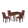 Pemberly Row 5-Piece Rectangular Drop-Leaf Dining Table Set in Mahogany