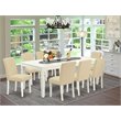 Pemberly Row 9-Piece Rubberwood Dining Set with Fabric Seat in Linen White