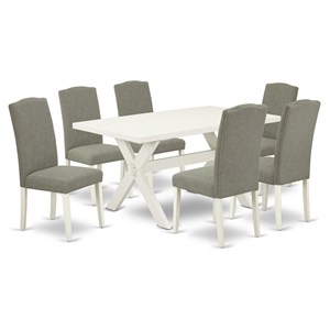 Pemberly Row 7-Piece Wood Dining Set with Light Tan Chairs in Dark Shitake