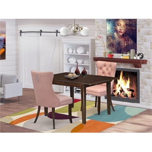 Pemberly Row 3-Piece Dining Set with Mahogany Table and Beige Red Chairs
