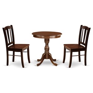 Pemberly Row 3-Piece Dining Set with Round Table in Mahogany Finish