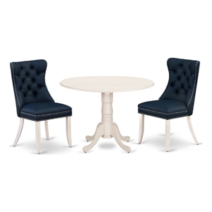 Pemberly Row 3-Piece Kitchen Table Set in Linen White and Navy Blue