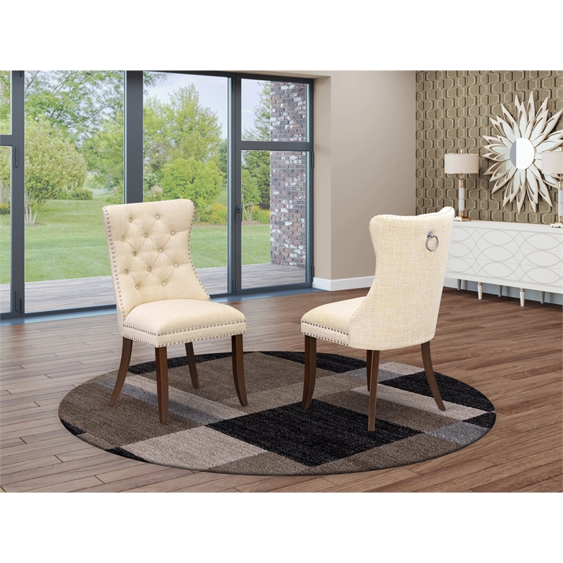 Pemberly Row Parson Dining Chairs with Nailhead Trim in Beige (Set of 2)