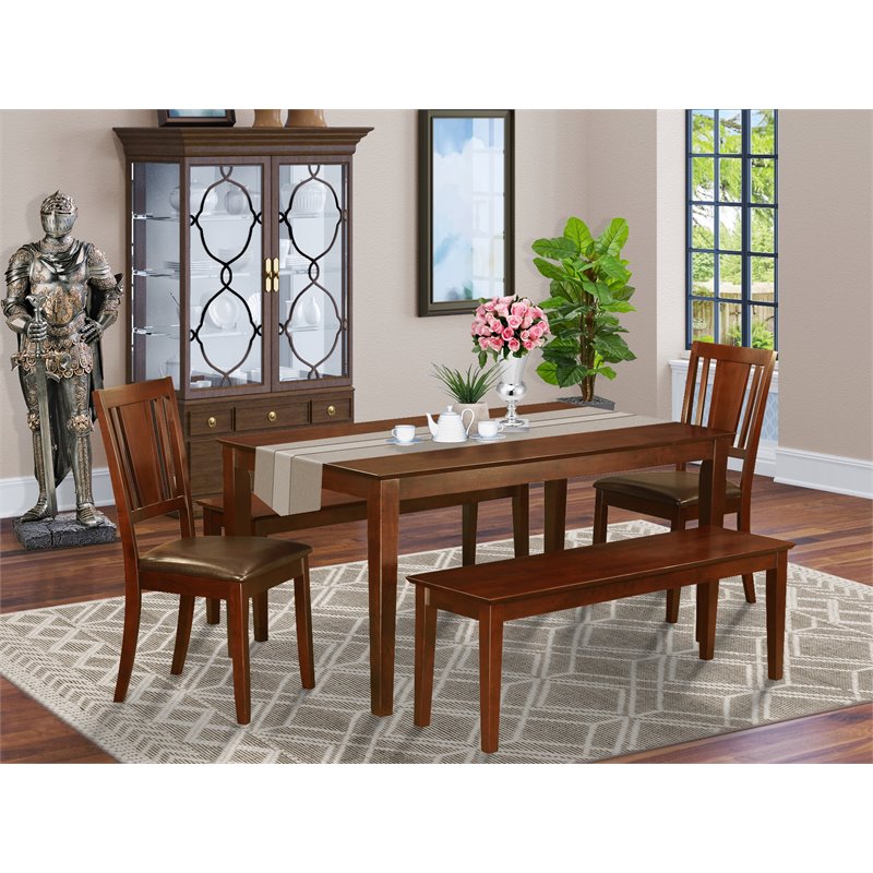 Pemberly Row 5-Piece Wooden Dining Set with Benches in Mahogany