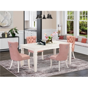 Pemberly Row 5-Piece Kitchen Table Set in Linen White & Beige Red