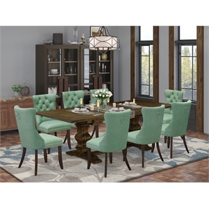 Pemberly Row 9-Piece Kitchen Set with Willow Green Chairs and Leaf Table
