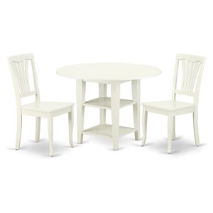 Pemberly Row 3-Piece Round Dining Table Set in Linen White Finish