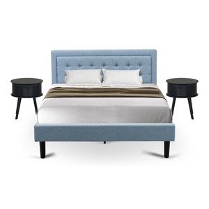 Pemberly Row 3-Piece Wood Bedroom Set with Denim Blue Bed and Nightstands