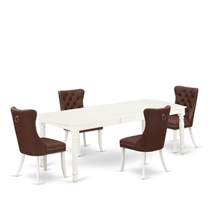 Pemberly Row 5-Piece Rubberwood Dining Set in Linen White & Burgundy
