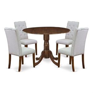 Pemberly Row 5-Piece Round Dinette Set with Drop Leaf in Antique Walnut