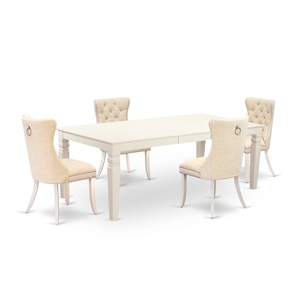 Pemberly Row 5-Piece Dining Set with Butterfly Leaf in Linen White
