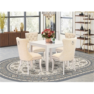Pemberly Row 5-Piece Square Dining Set in Linen White and Light Beige