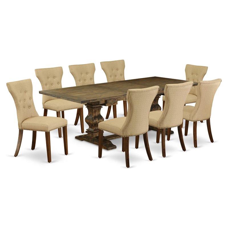 Pemberly Row 9-Piece Pedestal Wood Dining Room Set in Jacobean