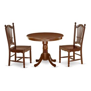 Pemberly Row 3-Piece Wood Dining Set with Round Table in Mahogany