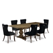 Pemberly Row 7-Piece Distressed Jacobean Dining Table Set with Black Chairs