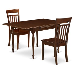 Pemberly Row 3-Piece Drop Leaf Dining Set with Slat-Back Chairs in Mahogany