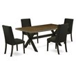 Pemberly Row 5-Piece Wire Brushed Black Wood Dining Set with Linen Chairs