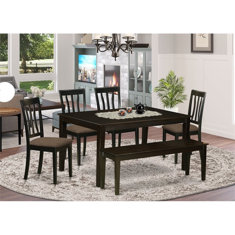 Pemberly Row 6-Piece Wood Dining Set with Linen Seats in Cappuccino