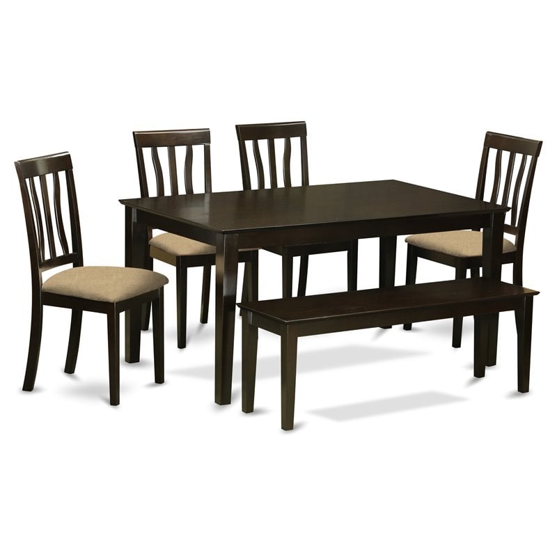 Pemberly Row 6-Piece Wood Dining Set with Linen Seats in Cappuccino