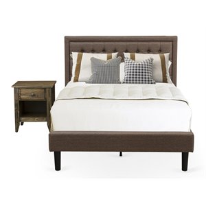 Pemberly Row 2-Piece Wood Full Bedroom Set with Fabric Headboard in Brown