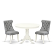 Pemberly Row 3-Piece Kitchen Set with Round Pedestal Table in Linen White