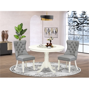 Pemberly Row 3-Piece Kitchen Set with Round Pedestal Table in Linen White