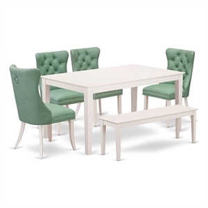Pemberly Row 6-Piece Kitchen Set with Bench in Linen White and Willow Green