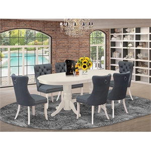 Pemberly Row 7-Piece Oval Dining Table Set in Linen White & Platinum Gray