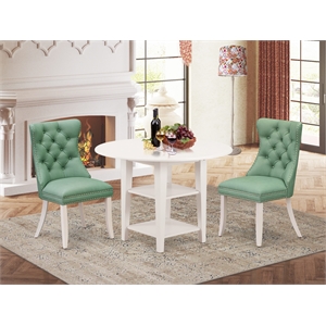 Pemberly Row 3-Piece Round Dinette Set in Linen White & Willow Green