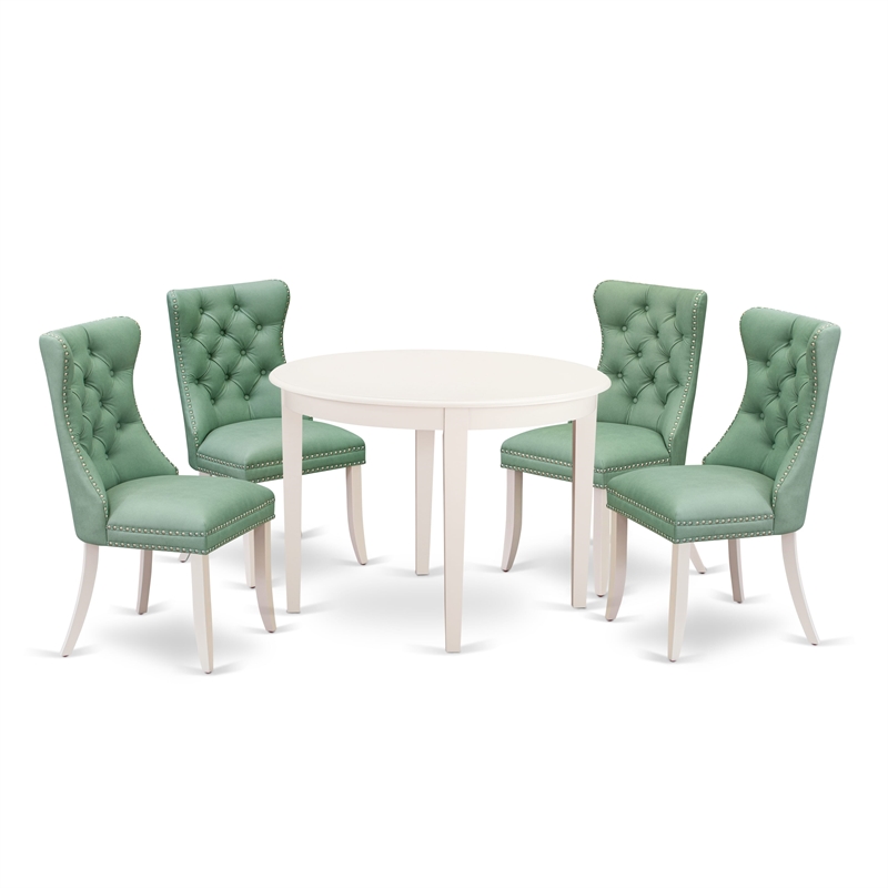 Pemberly Row 5-Piece Rubberwood Dining Set in Linen White & Willow Green