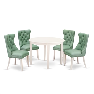 Pemberly Row 5-Piece Rubberwood Dining Set in Linen White & Willow Green