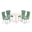 Pemberly Row 5-Piece Rubberwood Dining Set in Linen White & Willow Green
