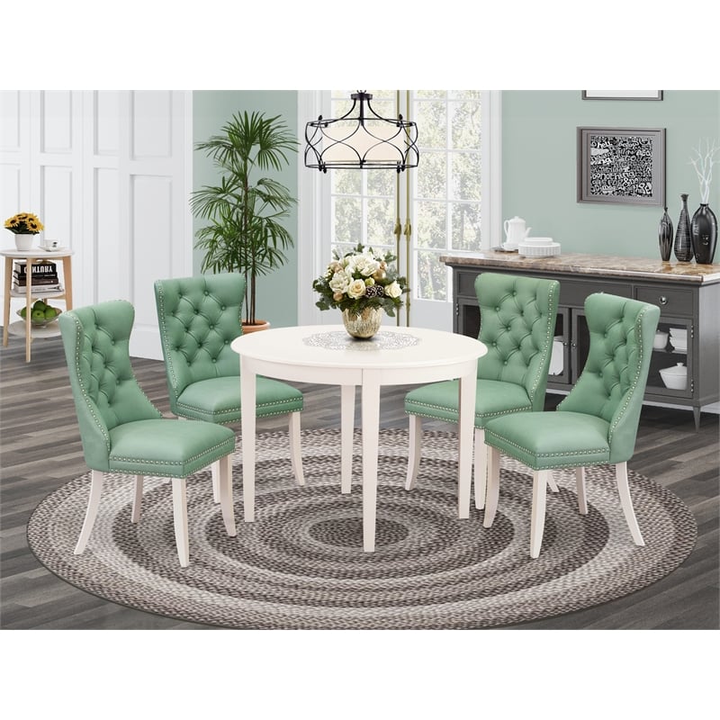 Pemberly Row 5-Piece Rubberwood Dining Set in Linen White & Willow Green