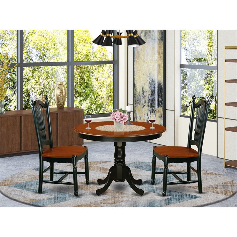 Pemberly Row 3-Piece Round Pedestal Dining Set in Black & Cherry Finish
