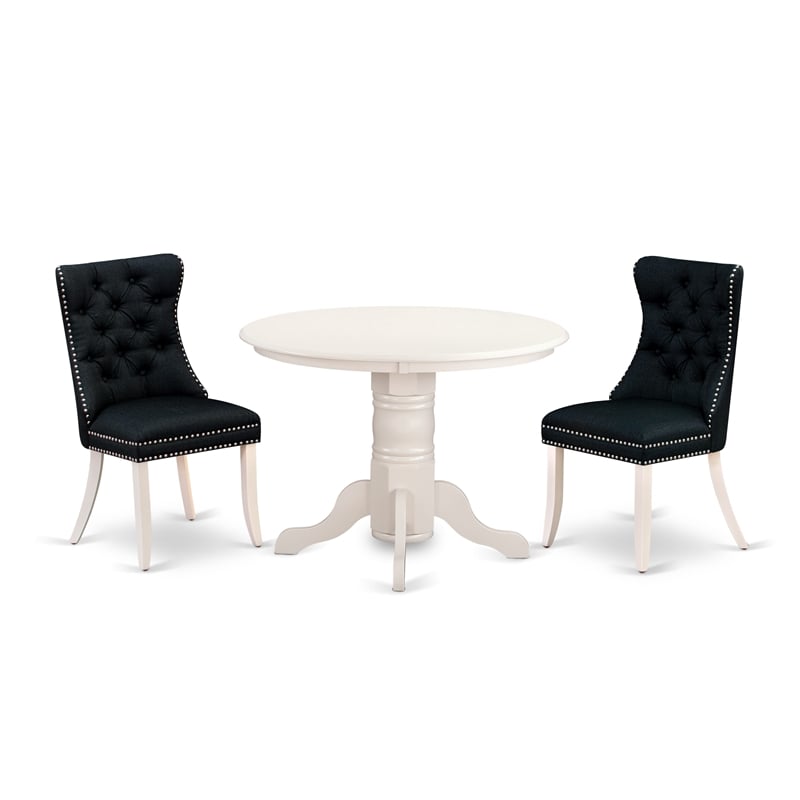 Pemberly Row 3-Piece Wood Dining Set with Black Chairs in Linen White